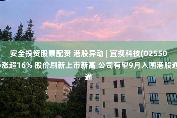 安全投资股票配资 港股异动 | 宜搜科技(02550)涨超16% 股价刷新上市新高 公司有望9月入围港股通